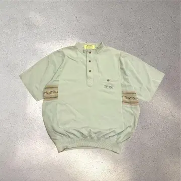 vintage 헨리넥 셔츠 L 축구 원단 기하학 패턴 레트로 구제 의류