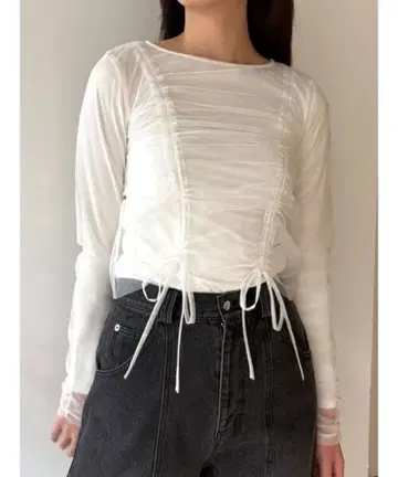 새상품 칼남무르 CALNAMUR 튤 롱 티 화이트 레이스 상의