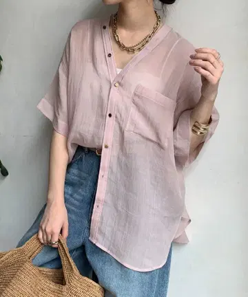 하자품 DOUDOU(두두) 리오셀 린넨 반팔 VV 셔츠