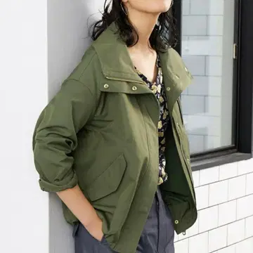 클리어 트윌 스탠드 블루종 자켓 아우터 카키 그린