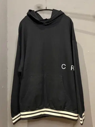 CRONOS 블랙 후디 리브 스트라이프 크로노스