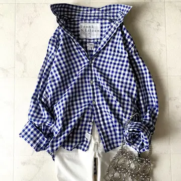 새상품급 프랭크앤아이린 BALLY 셔츠 깅엄 체크 네이비 x 화이트