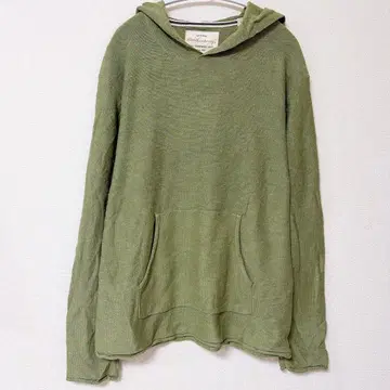 웨더프루프 빈티지 니트 후드티 카키 면 혼방 긴팔 상의