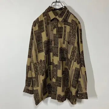 빈티지 아트 레트로 포켓 스퀘어 컷 폴리 긴팔 셔츠 구제 의류