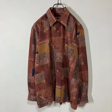 빈티지 아트 레트로 포켓 스퀘어컷 폴리 긴팔 셔츠 구제 의류