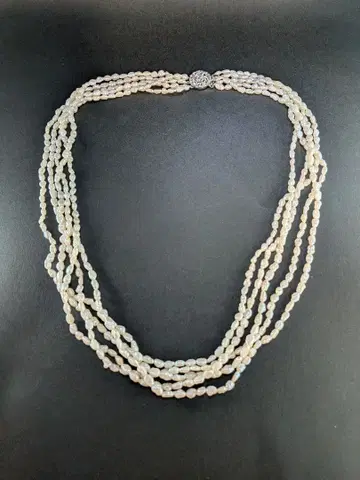 잠금장치 SILVER 담수 진주 5줄 목걸이