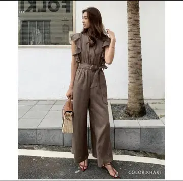 벌스데이 바쉬 프릴 린넨 올인원! 카키색 프리 사이즈