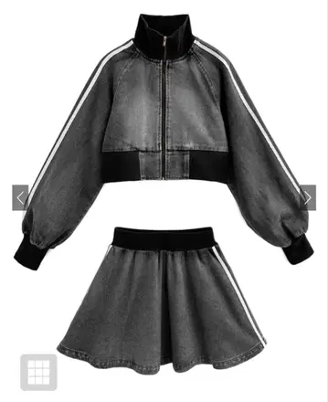 GRL 라인 블루종 x 플레어 스커트 데님 셋업[qu91]