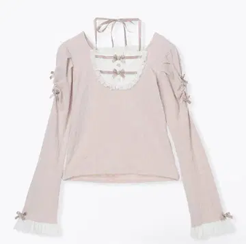 NOEMIE 노에미 아가씨 백 레이스업 플레어 슬리브 티셔츠 핑크