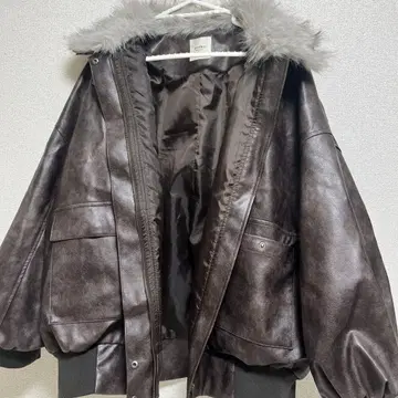 BEAMS HEART 다크 브라운 가죽 자켓