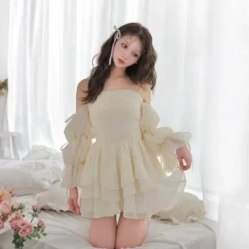 m me eme 캔디 슬리브 미니 원피스