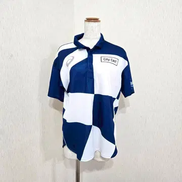 아식스 TOKYO2020 자원봉사자 피케 셔츠 M 블루 화이트