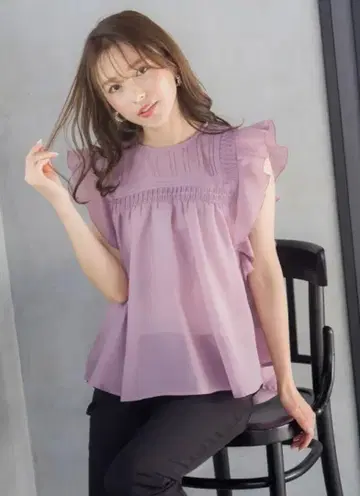 퀸즈 코트 백리본 턱 프릴 블라우스 핑크