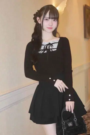 michell Macaron 프릴 리본 상의