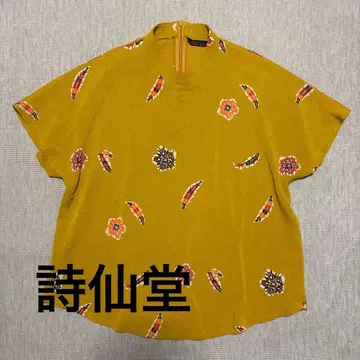 새상품급 시선당 크레이프 원단 튜닉 보태니컬 무늬 풀오버 일본제 블라우스