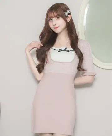 pium 도리 깅엄 니트 카페 원피스