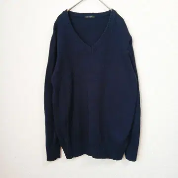 flow and fixture V넥 니트 네이비 L 면 코튼