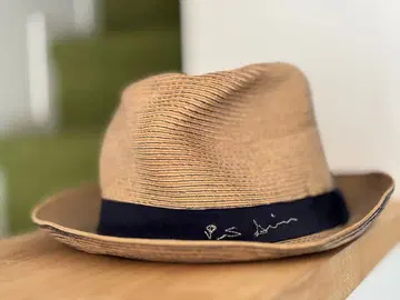 Peter grimm 베이지 밀짚모자 네이비 리본 중절