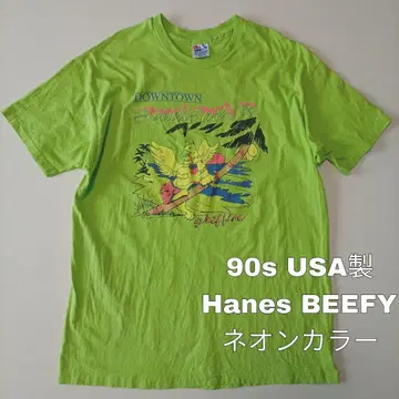 90s USA제 Hanes BEEFY 네온 컬러 T XL 싱글 스티치