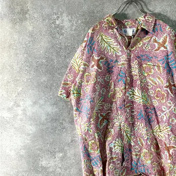 알로하 셔츠 반팔 핑크 계열 하와이안 패턴 레귤러 칼라 하와이 제조