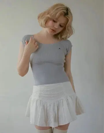 Andmary Elle 리본 니트 탑 아이스 블루