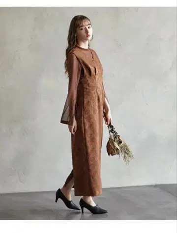 AIMER 튤 블라우스 포함 자카드 I 라인 드레스