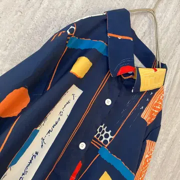 빈티지 블라우스 올 패턴 개성파 컬러풀 네이비 화이트 레드