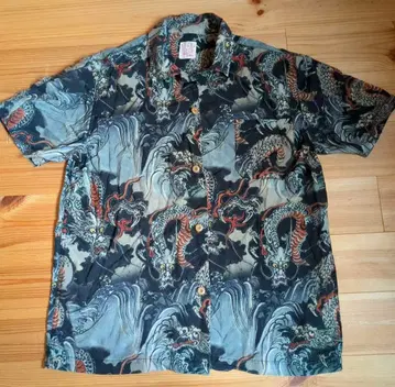 드래곤으로 가는 바다 우키요에풍 프린트 텐셀 알로하 셔츠