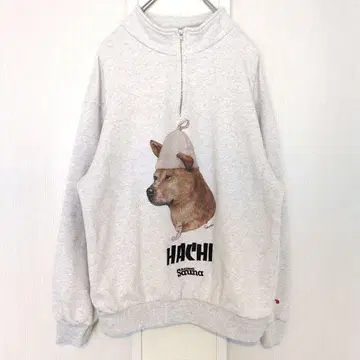 프릭스스토어 시바견 애니멀 프린트 사우나 맨투맨 하프 지퍼 구제 의류