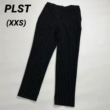 작은 사이즈 PLST 플라스테 스트라이프 테이퍼드 이지 팬츠 블랙