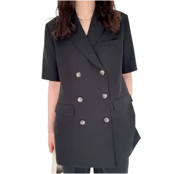 미라 오웬 Mila Owen W 버튼 하프 슬리브 롱 테일러드 자켓