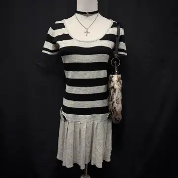 헤이세이 갸루 y2k 그런지 보더 반팔 미니 원피스 리본 공주 갸루