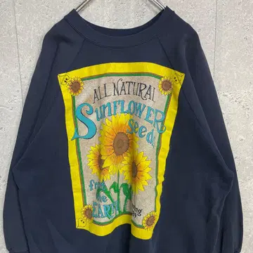 TULTEX 90s 플라워 해바라기 아트 프린트 네이비 맨투맨 2X