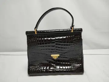 KAWANO 악어 엠보싱 핸드백 골드 금장 장식 포멀 천연 가죽 느낌