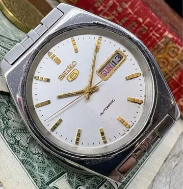 [레트로한 인상] SEIKO5 남성용 손목시계 오토매틱 실버 화이트