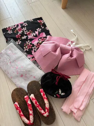 [배송비 포함] 리본 벚꽃 패턴 유카타 오비 풀세트