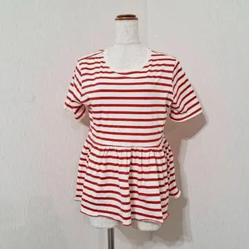 ZARA 보더 무늬 개더 헴 티셔츠 ( M ) 면 100% 모로코 제