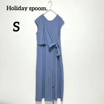 홀리데이 롱 원피스 반팔 슬리브리스 레이어드 스타일 파랑 S 695