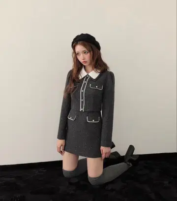 M me eme / 울 헤링본 미니 원피스