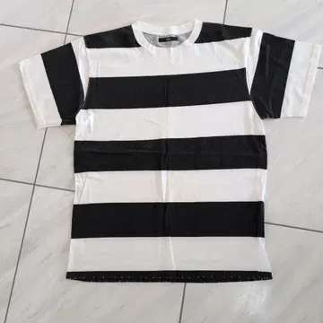 RAGSMcGREGOR 스트라이프 T셔츠 L 보더 화이트 데미지 블랙