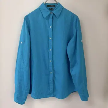 랄프 로렌 파랑 린넨 미국 빈티지 의류 컬러 셔츠 린넨 셔츠 구제 의류