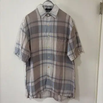 노티카 반팔 셔츠 린넨 린넨 셔츠 체크 무늬 빈티지 구제 의류