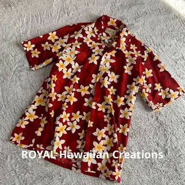 하와이산 로얄 하와이안 크리에이션즈 알로하 셔츠 플루메리아 빨간색