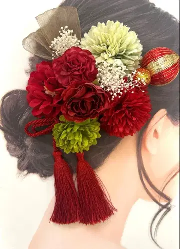 성인식 일본 의류 후리소데 시치고산 사전 촬영 머리 장식 세트