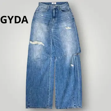 GYDA 하이웨스트 GG Stitch Barrel Leg 데님 팬츠
