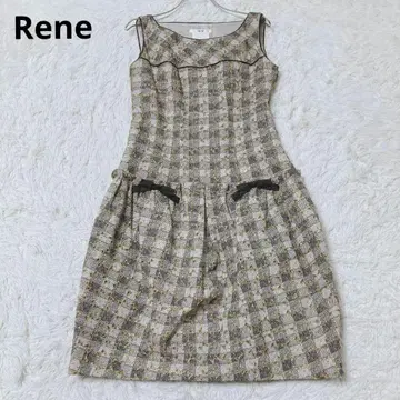 르네 무릎 기장 원피스 슬리브리스 자수 리본 체크 무늬 페미닌 36