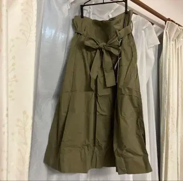 ichi 카키 종아리 기장 플레어 스커트