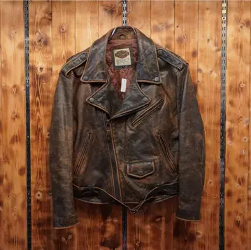 Harley-Davidson 브라운 가죽 라이더 자켓, 소가죽, M