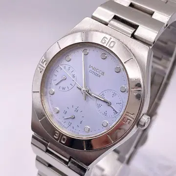 작동 CITIZEN wicca 여성용 손목시계 달력 스카이블루 다이얼