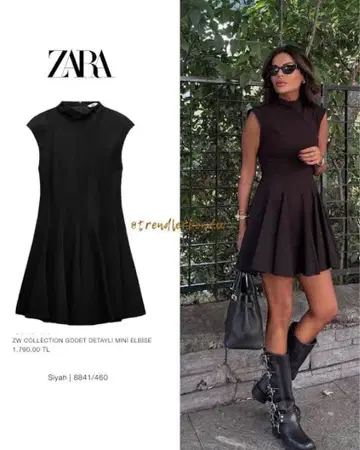 미사용 새상품 택 포함 ZARA 블랙 고데트 디자인 미니 원피스